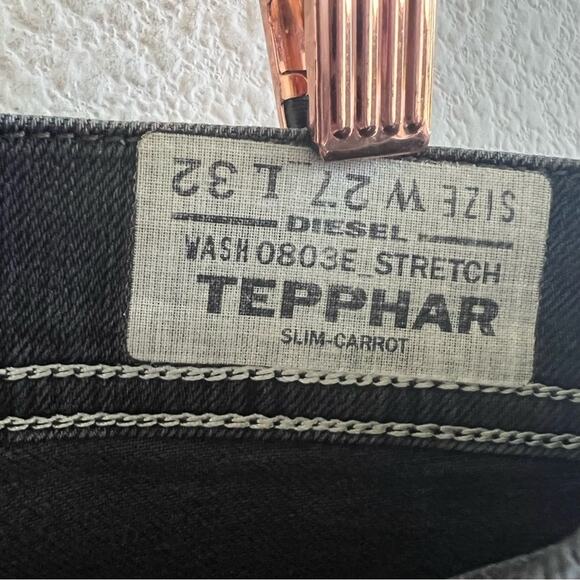 Diesel Men's Tepphar Slim Carrot Jeans Black Wash Button Fly W27 L32 - Picture 8 of 13